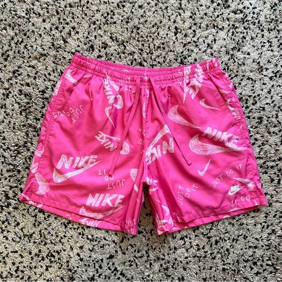Nike Sportswear Pink White Just Do It Swoosh Logo All Over Print Shorts  Men’s XL